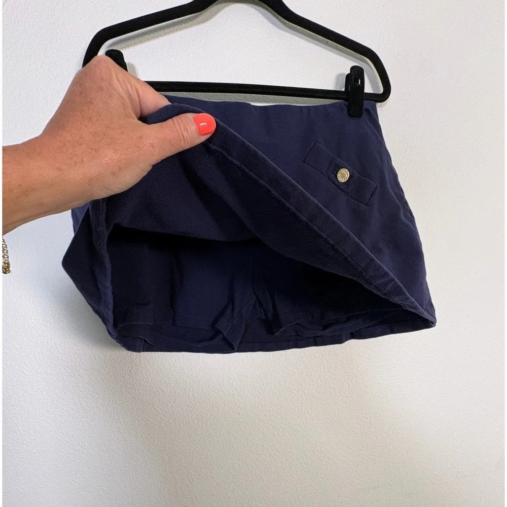 Lilly Pulitzer Navy Blue Knit Skort Gold Logo Button Mini Skirt Large